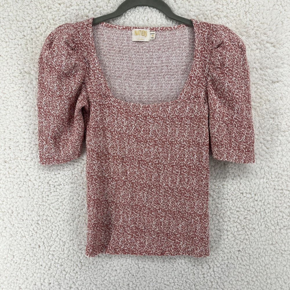 Nation Ltd Zandra Smocked Puff Sleeve Top Pink Size Medium Cottagecore Romantic